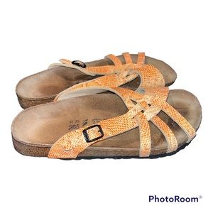Birkenstock Birki’s Orange Snake Print Leather Sandals
